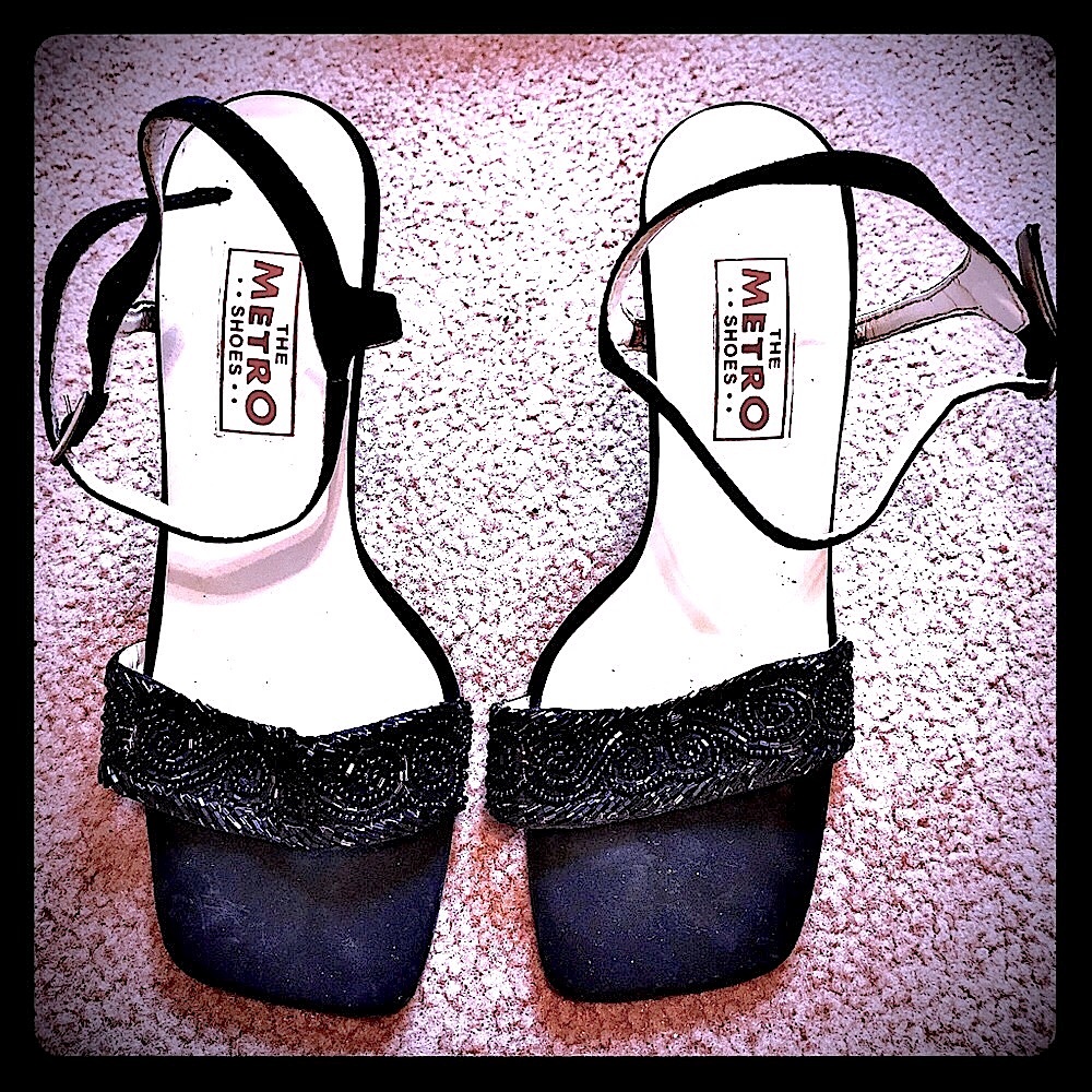 Metro Fancy Black Beaded Strap High Heels Size 7